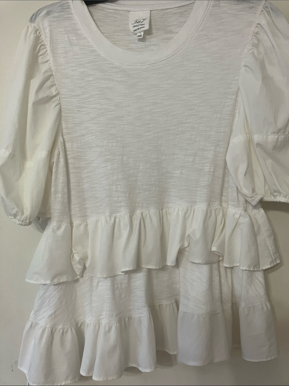 cinq a sept White Ruffle Peplum Puff Sleeve Top